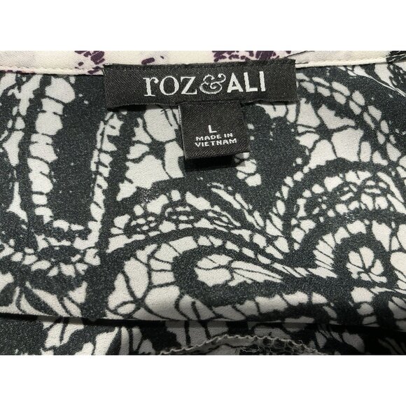 Roz And Ali Tunic Size Large Side Slits Pockets On Front White Black Pinks Flown - Picture 7 of 10